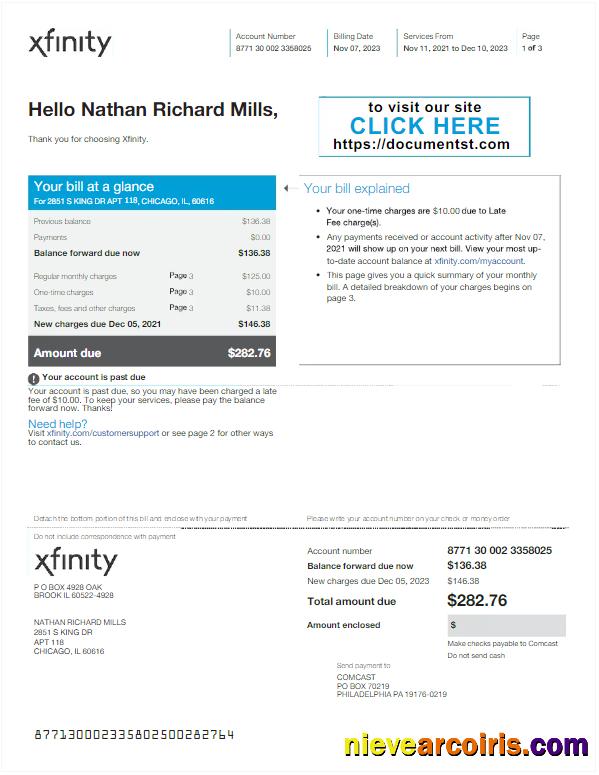 USA XFINITY utility bill